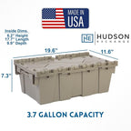 Hudson Exchange 19.6 x 11.6 x 7.3” (3.7 Gallon, 5 Pack) Storage Tote Distribution Container with Hinged Attached Lid, Gray/Brown