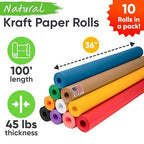 36" x 1200" (100 ft) Pack of 10 Rolls USA-Made Multi-Color Kraft Paper, 45 lbs/66 GSM – Colored Kraft Paper for Packing, Crafts, DIY Projects, Gift Wrapping – Non-Toxic, Safe for Kids