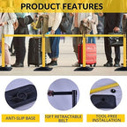 4-Pack 36" Yellow Crowd Control Stanchions, Heavy-Duty Rubber Rectangular Base with Space-Saving Design, 10ft Retractable Belt, Perfect for Indoor & Outdoor Safety Barriers