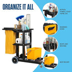 Houseables Cleaning Cart, Janitorial Cart, Cleaning Caddy with Wheels, for Housekeeping, Janitor, Custodian, House Keeping, Maintenance, Rolling Supply Organizer, Custodial, Maid, Commercial, 440 LB