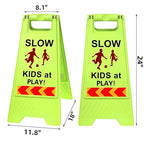 3 Pack Slow Kids at Play Sign, Children Playing Sign for Street with Reflective Tapes Handle, 24 Inch High Visibility Green Kids Pets Caution Warning for School, Sidewalk, Driveway, Park