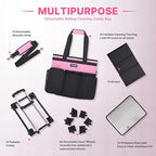 Large Rolling Cleaning Caddy Bag with Detachable Trolley, Waterproof Cleaning Caddy on Wheels for Housekeepers, Cleaning Cart Supplies Organizer for Home,Car,Office,Picnic (Pink) (in Patent)