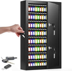 200 Keys Dual Lock Key Cabinet, Anti-Theft Key Lock Box with Key Tags, Adjustable Key Organizer Wall Safe for Car Office House Garage Rental Business