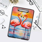Clipboard with Storage,Office Supplies Nursing Clipboards Folder with Pen Holder Plastic Foldable Clip Board with Storage for Nurse Teacher,Sunset Flamingo