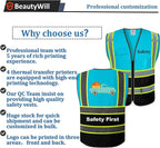 5 Pack Custom Safety Vest Customized Logo Mesh Vest Class 2 High Visibility Reflective Vest with Pockets Workwear（LightBlue Black，XL ）