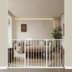 WAOWAO Baby Gate 57.48-62.17" Extra Wide Pressure Mounted Walk Through Swing Auto Close Safety White Metal Toddler Kids Child Dog Pet Puppy for Stairs,Doorways,Kitchen