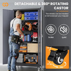 Metal Garage Cabinets with Wheels, Heavy Duty Rolling Storage Cabinet with Lock, Storage Caninet with 2 Doors and 4 Shelves, Tall Tool Cabnet on Wheels for Workshop/Home/Office-(Black Gray 75”H)