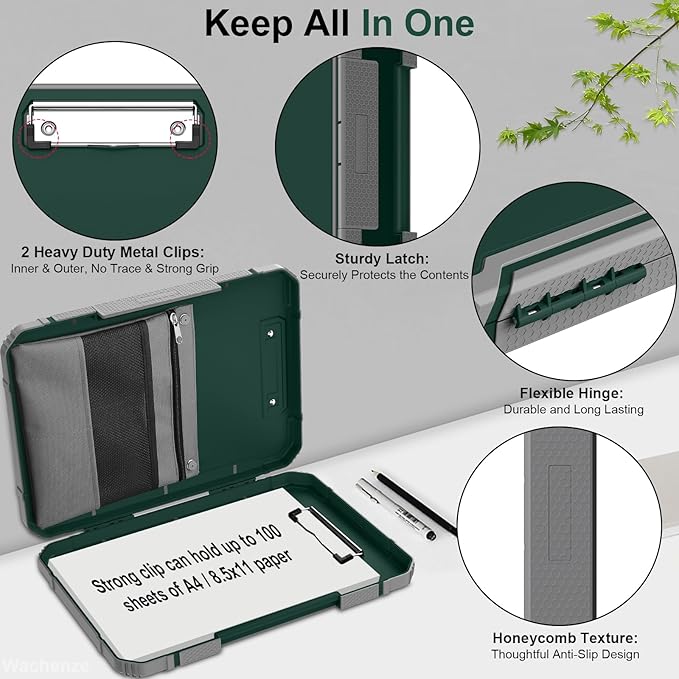 Thicker Clipboard with Storage, Internal Pen Pouch Included, A4 / Letter Size, Heavy Duty Clip Boards 8.5x11 with Double Clips, Plastic Shockproof Clipboards Contractor for Driver Teacher