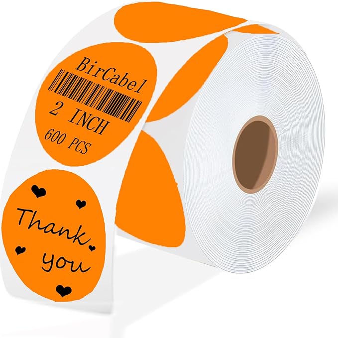 2 inch Orange Round Thermal Labels,600 Labels/Roll Self-Adhesive Circle Inventory Stickers, Multi-Purpose Round Roll Thermal Printing Stickers for Business and Domestic Use