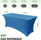 Obstal 6 Pack Stretch Spandex Table Covers for 6 Foot Tables - 6 FT Universal Rectangular Fitted Tablecloth Protector for Wedding, Banquet, Party (Aqua, 72 Length x 30 Width x 30 Height Inches)