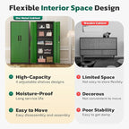 Greenvelly 63" H Metal Storage Cabinet Black Green, Locking Metal Cabinet, Store Tools, Clothes, Tableware and Toiletries, Garage Cabinets with Adjustable Shelves for Office, Home, Garage, Pantry