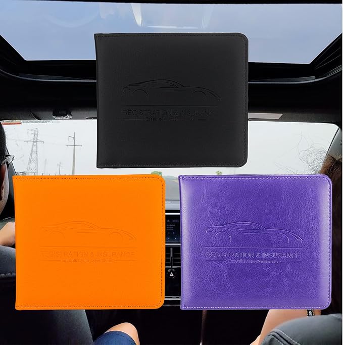 Car Registration and Insurance Holder, Premium Pu Leather Vehicle Glove Box Organizer - for Driver License, Cards & Essential Documents (S-Black)