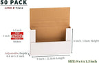 50 Pack 9x6x1.3 inch Small Shipping Boxes, Multi-Depth Flat Cardboard Boxes with Fragile Stickers for DVD Shipping, Packing, Moving, Storage, White