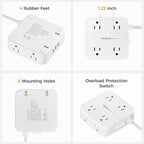 TESSAN 10 Ft Flat Plug Extension Cord with Multiple Outlets, Surge Protector Power Strip with 3 USB(1 USB C) 8 Outlets, 900J Protection, Desk Charging Station for Home, Dorm Room Essentials, White