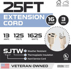 Iron Forge Cable Weatherproof 25 Ft Outdoor Extension Cord - 16/3 SJTW Heavy Duty Light Brown Extension Cord 3 Prong - 13 Amp Exterior Power Cable