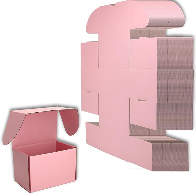 6x4x4 inches Small Shipping Boxes Set of 25 - Pink Mailer Corrugated Cardboard Boxes for Shipping Packaging Mailing Products