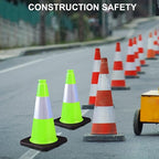 OrangeStar 18" Heavy Duty Traffic Cones 8-Pack Green Safety Cones with Reflective Strip for Construction, Parking Lots, Roadwork, Weatherproof, Stable Base for Traffic Control, Events, Emergency