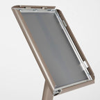 M&T Displays Curved Menu Board 11x17 Inch Pedestal Sign Holder with 8.5x11 Inch Brochure Holder Earth Color Floor Standing Aluminum Front Loading Easy Open Poster Message Advertisement Post