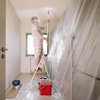 Pre-Taped Masking Film, 4 Rolls 8.8 x 65 Feet Plastic Sheeting, Painters Drop Cloth for Automotive, Furniture, and Appliance Protection