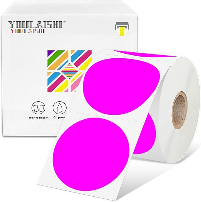 2 inch Dot Stickers Labels Circle Garage Sale Sticker 750Pcs Round Thermal Printer Stickers Printable Writable Price Labels for Yard Sale, Fluorescent Purple