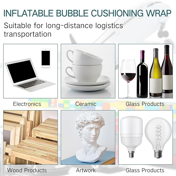PerKoop 12"x175' Inflatable Air Pillows for Shipping Large Bubble Cushioning Wrap Packing with Pump Bubble Cushioning Wrap Roll with Fragile Stickers for Heavy Duty Moving Protection