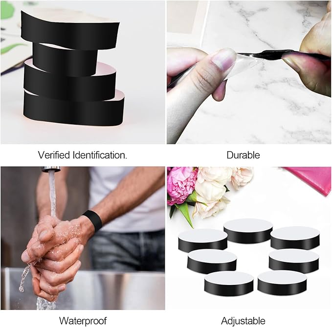 REHALY 1400 Pcs Neon Wristbands for Events - Waterproof Paper Bracelets (Black)