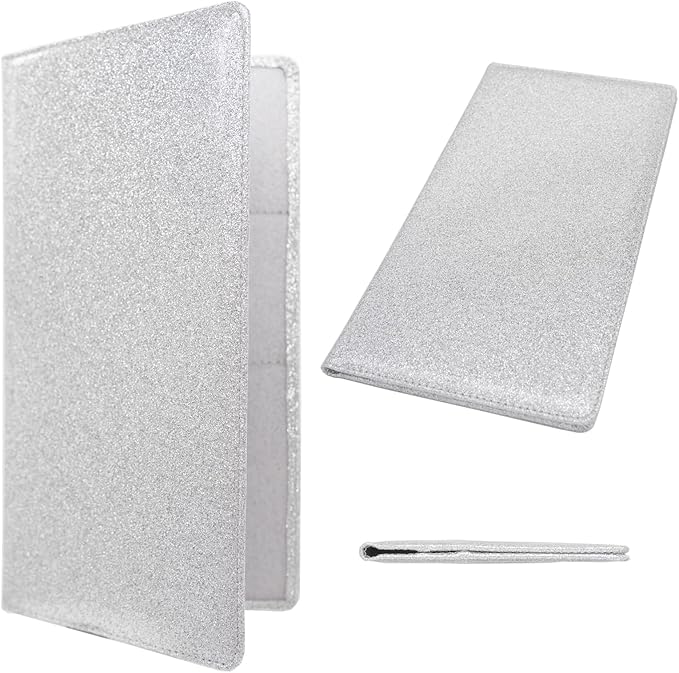 Car Registration and Insurance Holder, Leather Magnetic Shut Vehicle Glove Box Organizer for Document, Card, Driver License, Glitter Silver
