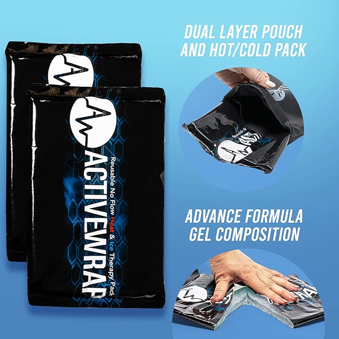 Activewrap Reusable Ice Packs for Injuries - Hot and Cold Gel Compress for Injury Recovery and Pain Relief, Soft, Flexible, Leakproof Pad for Back, Knee, Hip, & Shoulder - Medium (6 x 9 inches)