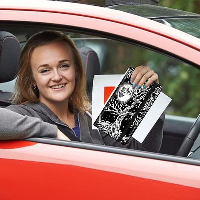 Car Registration and Insurance Holder, Leather Car Glove Box Organizer, Cool Car Accessories for ID, Driver's License Cards & Essential Document,business cards,Men&WomenBlack White Tree Moon