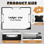 Tenceur 4 Pcs Extra Large 11x17 Clipboard - Horizontal Three Clip Plastic Clipboard for School, Office, Home & Teachers