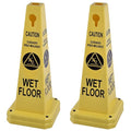 OrangeStar 4-Pack Wet Floor Caution Cones, Yellow Four Sided Bilingual Warning Message Safety Traffic Cones with Heavy Rubber Base for Indoor/Outdoor Use