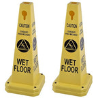 OrangeStar 4-Pack Wet Floor Caution Cones, Yellow Four Sided Bilingual Warning Message Safety Traffic Cones with Heavy Rubber Base for Indoor/Outdoor Use