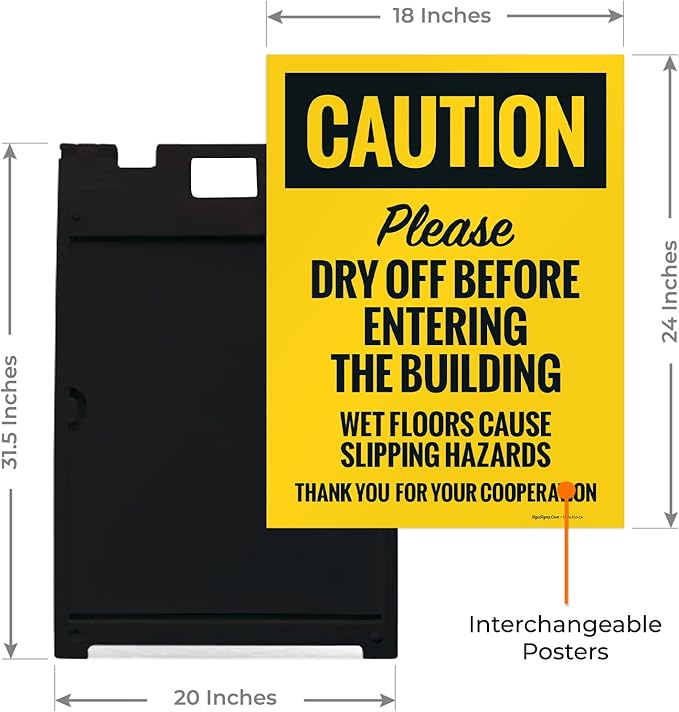 Caution Please Dry Off Wet Floor Sidewalk Sign Kit, 18x24 Inches, With A Frame Stand, Made in USA