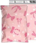 Poly Mailers 6x9 Inch 100 Pcs - Pink Bow printed Shipping Bags, 2.4mil Thickness, Waterproof and Tear Resistant Mailing Envelopes, Self-Sealing Packaging Bags for Small Business