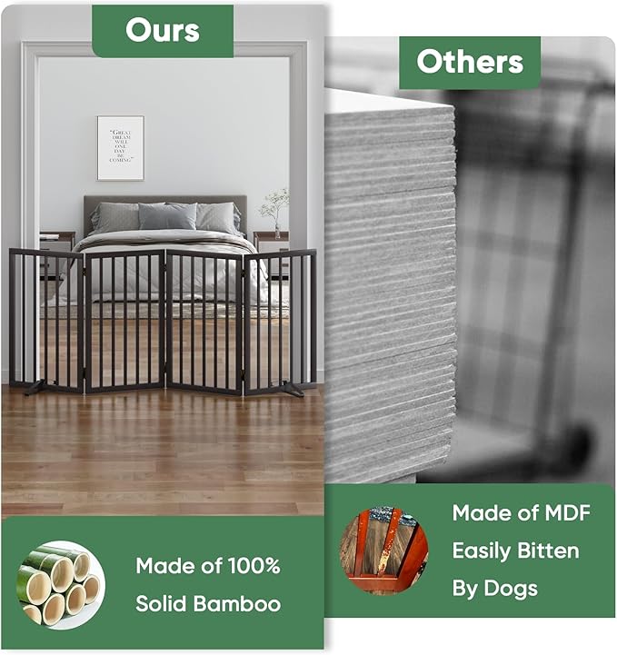 Dog Gates for Doorways, Tall Dog Gate Indoor, Foldable Pet Gates for Doorways Bedroom, Freestanding Puppy Gate with Metal Support Feet, Room Divider, 4 Panels (Brown)