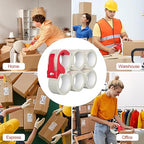 6 Rolls of Clear Shipping Packaging Tape, Packing Tape, Cardboard Tape, Adhesive Roll Packaging Tape with Plastic Dispenser for Packaging Parcels (1.96in x 2.59in)