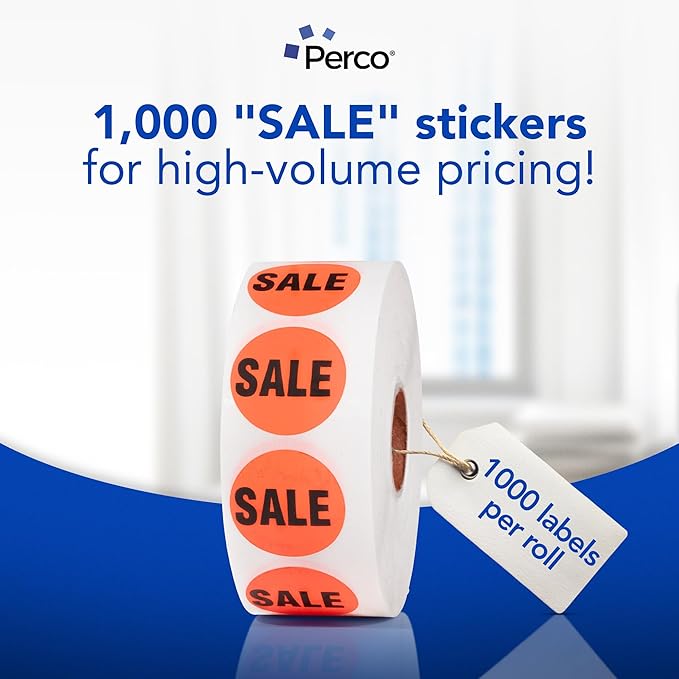 Perco Fluorescent Red 1-Inch Circle Promotional Sale Stickers — 1,000 Labels Per Roll—Ideal for Storefronts, Retail Merchandising, Flea Markets, Sales Events, Discount Marking, Clearance—Made in USA