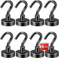 DIYMAG Black Magnetic Hooks, 85 LB Heavy Duty Strong Magnets with Hook, Rare Earth Neodymium Magnet for Cabins Cruise Ship Essentials 8 Packs