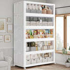 900QT Extra Large Stackable Storage Bins with Lid, 225Gal Collapsible Closet Organizer Box with Wheels, Folding Plastic Storage Cabinet with Doors for Home Kitchen Office Dorm, 5Pack White