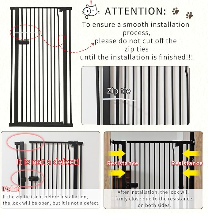 Lumizone Extra Tall Cat Gate 61.02" High Pressure Mounted Extra Wide 2025 New (17 Sizes) 1.37" Gap No Drilling Auto-Close One-Handed Operation Tall Pet Gate for Dogs(Black, 61.02" H x 50.98"-55.11" W)