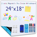 2 Pieces Whiteboard Adhesive Contact Paper, 24×18in Magnetic Whiteboard Roll, Dry Erase Board for Wall. Ideal for Schools, Offices, and Homes. Includes Markers and Dry-Erase Board.