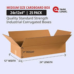 TAPE LOGIC 24x12x4 Flat Corrugated Boxes, Flat, 24L x 12W x 4H, Pack of 25 | Shipping, Packaging, Moving, Storage Box for Home or Business, Strong Wholesale Bulk Boxes