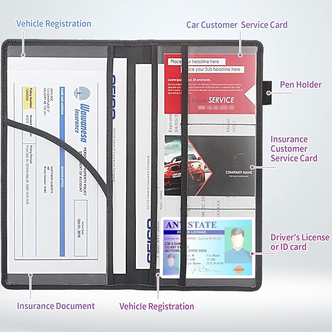 Car Registration and Insurance Holder,Leather Insurance License and Registration Card Holder for Car Glove Box, Auto Truck Document Holder Organizer for Men Women-Starry Night Village Field