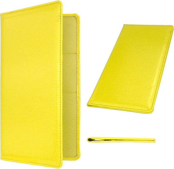 Car Registration and Insurance Holder, Leather Magnetic Shut Vehicle Glove Box Organizer for Document, Card, Driver License, Glitter Yellow