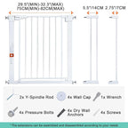 COMOMY 30" Tall Baby Gate for Stairs Doorways, Fits Openings 29.5" to 40.5" Wide, Auto Close Extra Wide Dog Gate for House, Pressure Mounted Easy Walk Through Pet Gate with Door, White