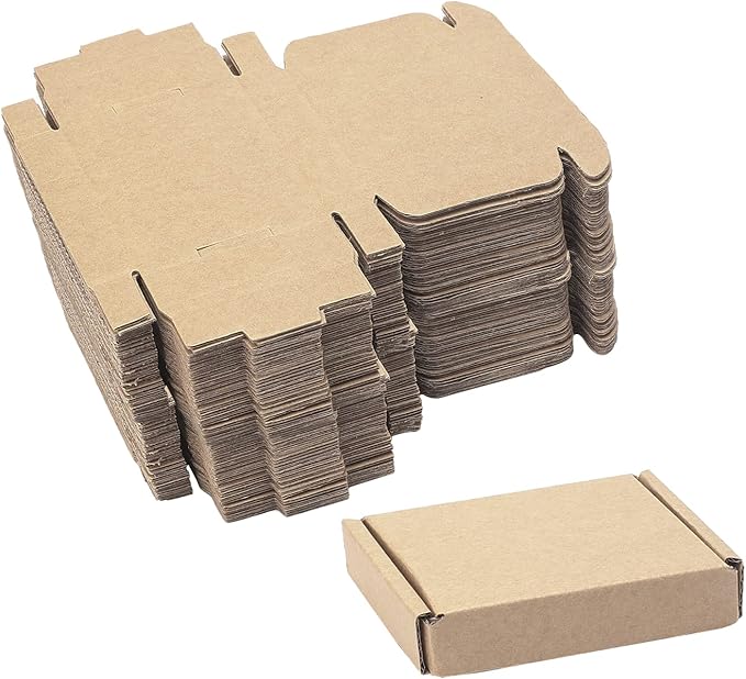 Ellbest 50pcs Kraft Paper Boxes, Corrugated Mailing Cardboard Packing Box for Jewelry Wraping Shipping, Storaging Small Item, Brown, 3.5 x 2.6 x 0.7 inches