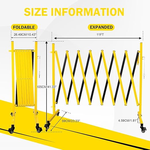 11 Traffic Barricade with Casters, Metal Expandable Barricade, Folding Security Gate, Retractable Fence Outdoor Barricade Fence for Construction Area, Traffic Control（4 Pack)