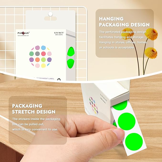 PARLAIM 3/4 Inch Color Coding Label Stickers,500PCS Circle Inventory Sticky Dots Sticker in Dispenser Box,Fluorescent Green Adhesive Round Dot Labels for Office Home(Fluorescent Green)