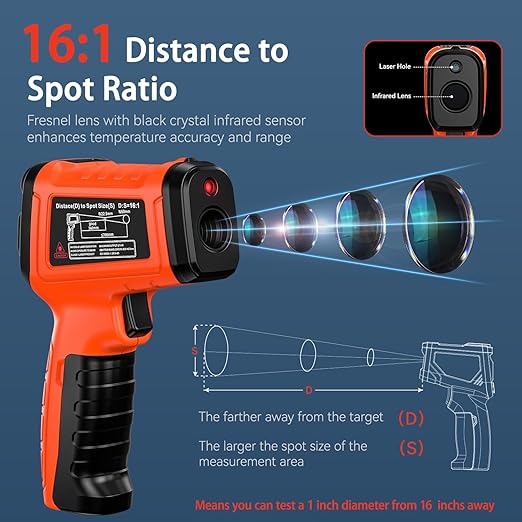 Infrared Thermometer Gun, Include K-Type Probe for Humidity, -58°F to 1796° F Digital Laser Temperature Gun for Cooking, 16:1 IR Temp Gun for Griddle, Pizza Oven, Engine, HVAC, Industrial & Home Use
