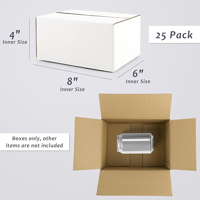 Frametory 8x6x4 Pack of 25 Corrugated Cardboard Packing Shipping Mailing Moving Carton Boxes, White